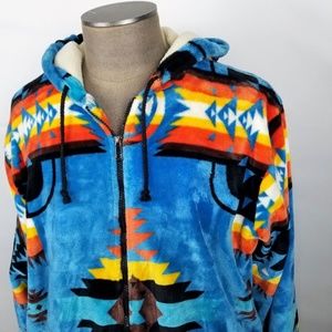 Mens 3XL Plush Hooded Fleece Lined Southwestern Native American Aztec print